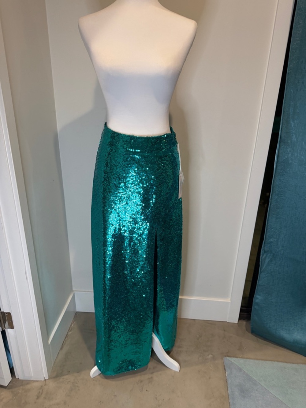Teal Green sequin skirt by Love the Label
